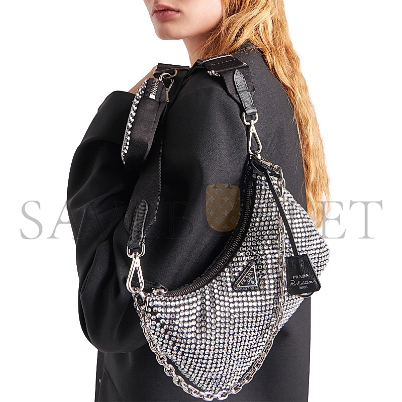 PRADA RE-EDITION 2005 CRYSTAL-EMBELLISHED SHOULDER BAG 1BH204 (22*12*6cm)